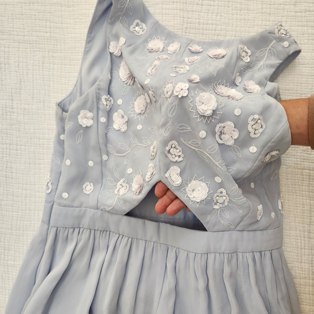 French Connection Blue Floral Sequin Embroidered Midi Dress, Womens Size 6 - Picture 9 of 9